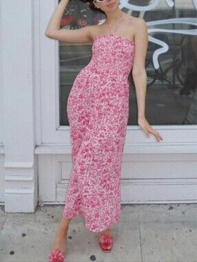 Hill House Lucy Pink Floral Smocked Maxi Dress